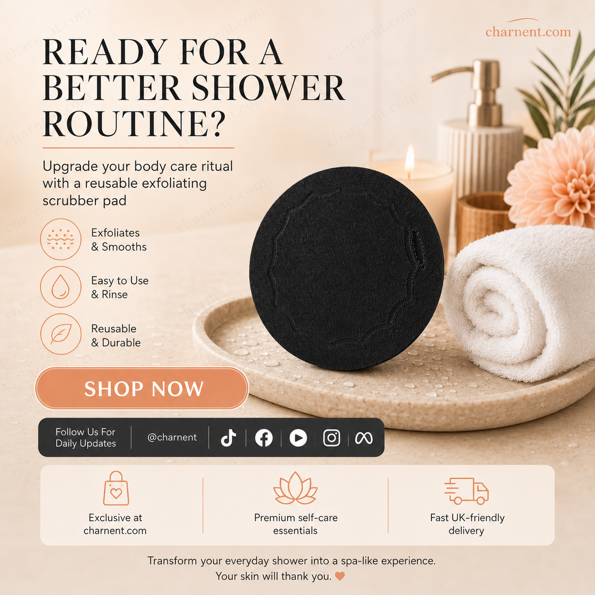 Exfoliating Scrub Bath Pads | Deep Cleanse & Brighten Skin | Durable Rubber Body Scrubber