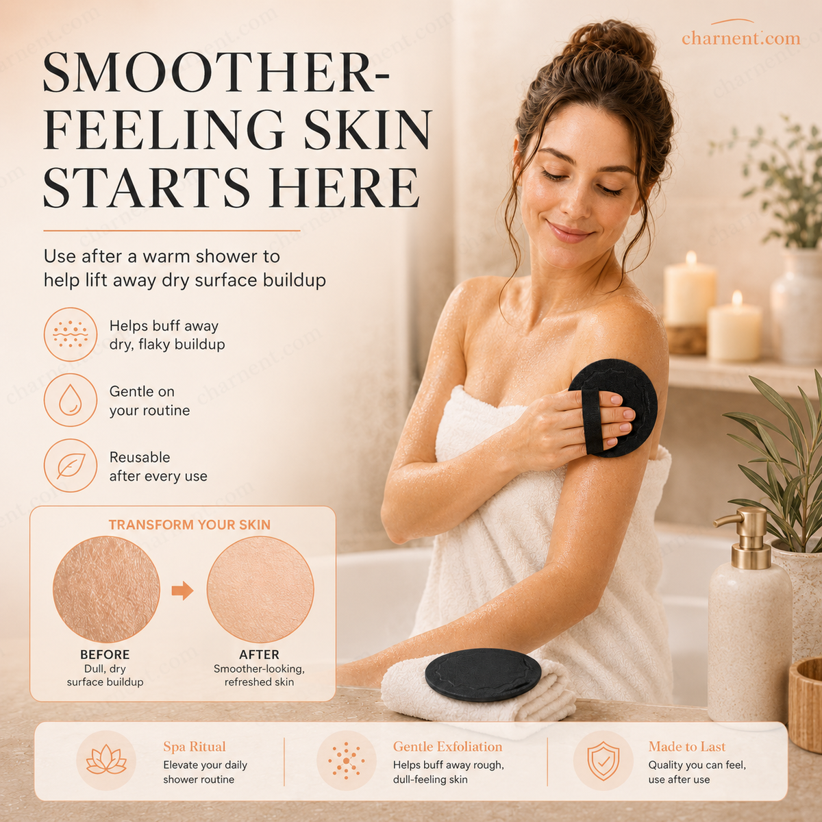 Exfoliating Scrub Bath Pads | Deep Cleanse & Brighten Skin | Durable Rubber Body Scrubber