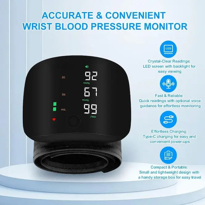 USB-C Rechargeable Wrist Blood Pressure Monitor