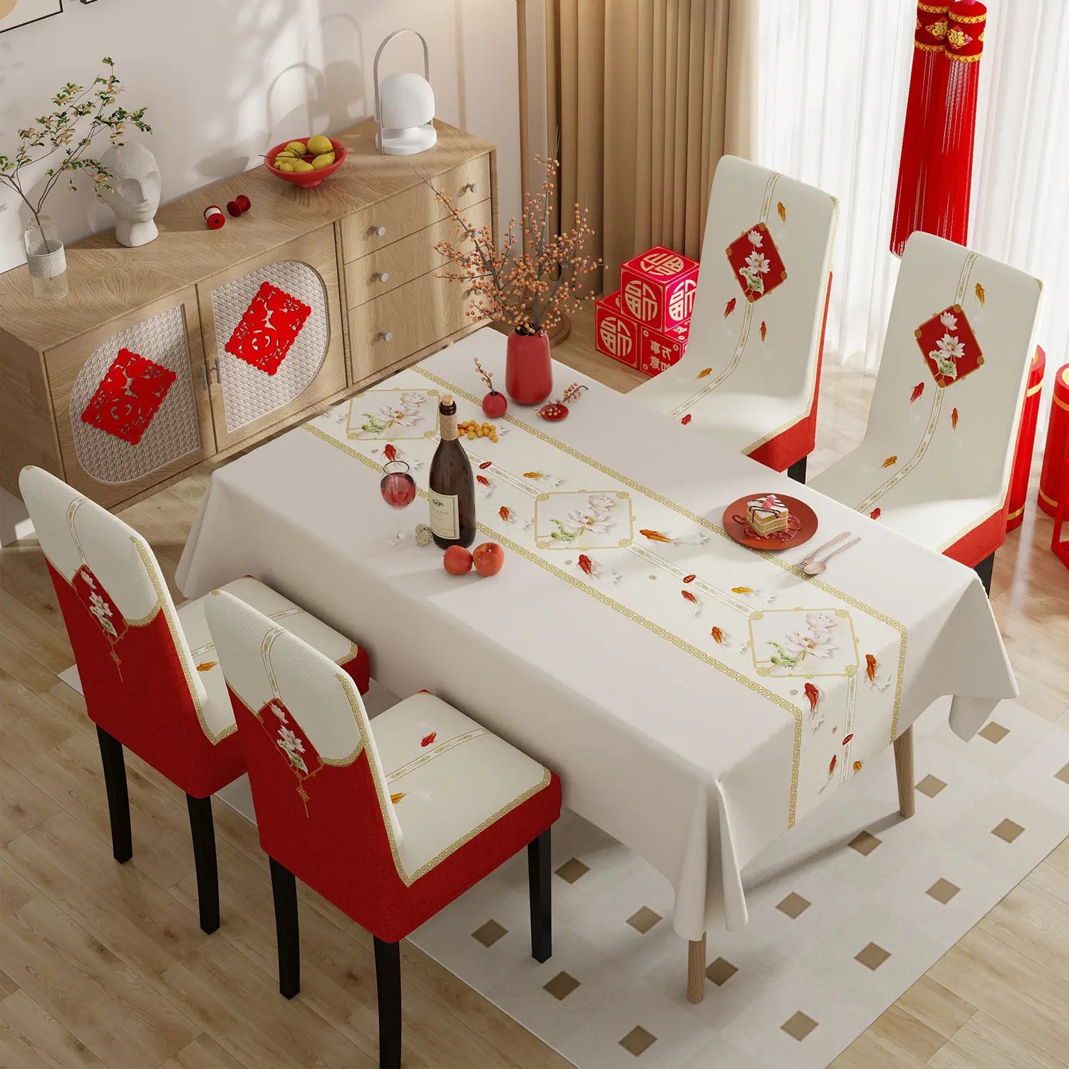 Embroidered Stretch Chair Cover - Thick Universal Dining Chair Slipcover, All Season, Aesthetic Room Decor