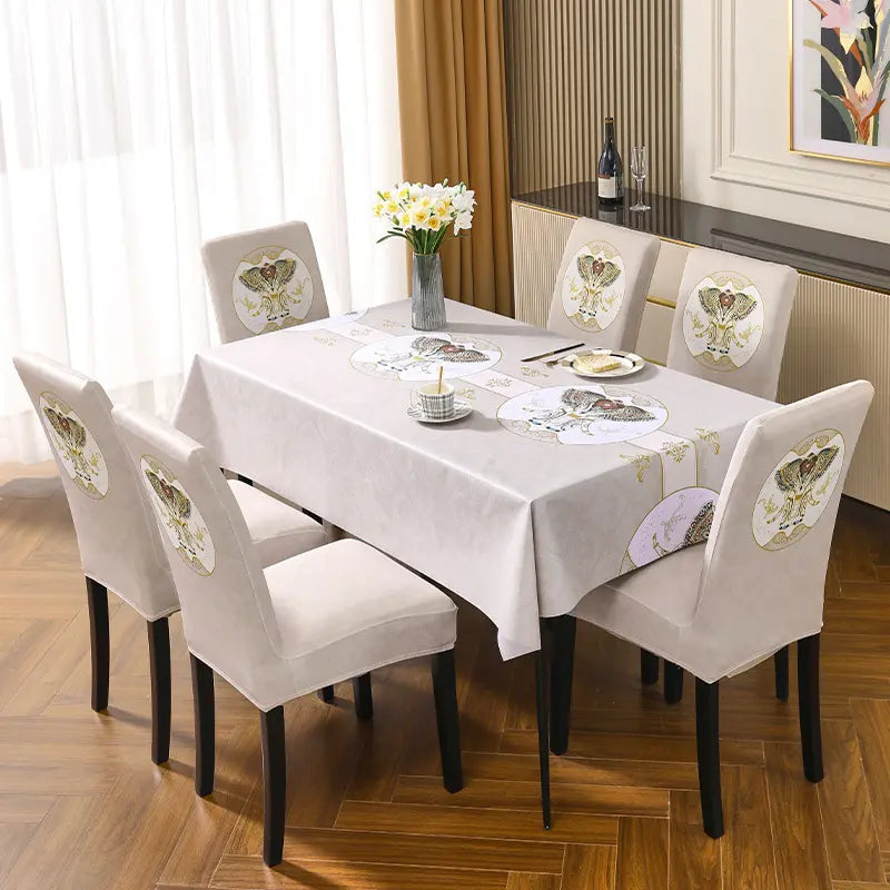 Embroidered Stretch Chair Cover - Thick Universal Dining Chair Slipcover, All Season, Aesthetic Room Decor