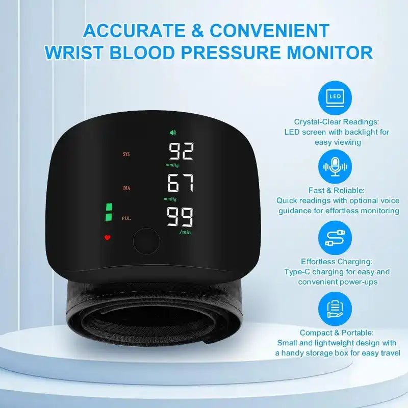 USB-C Rechargeable Wrist Blood Pressure Monitor