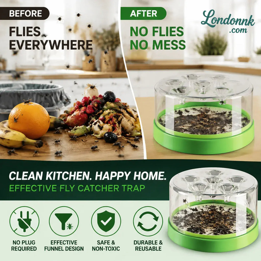 🔌✅ Reusable Fly Trap—no electricity, no poison! 🏠 Safe to use in the kitchen and around children and pets.