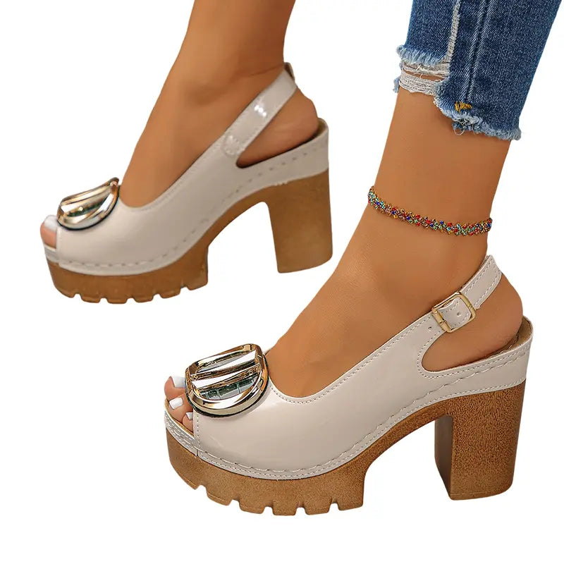 ☀️New arrival 45% OFF!🏖️Elegant Peep-Toe Buckle Heeled Sandals