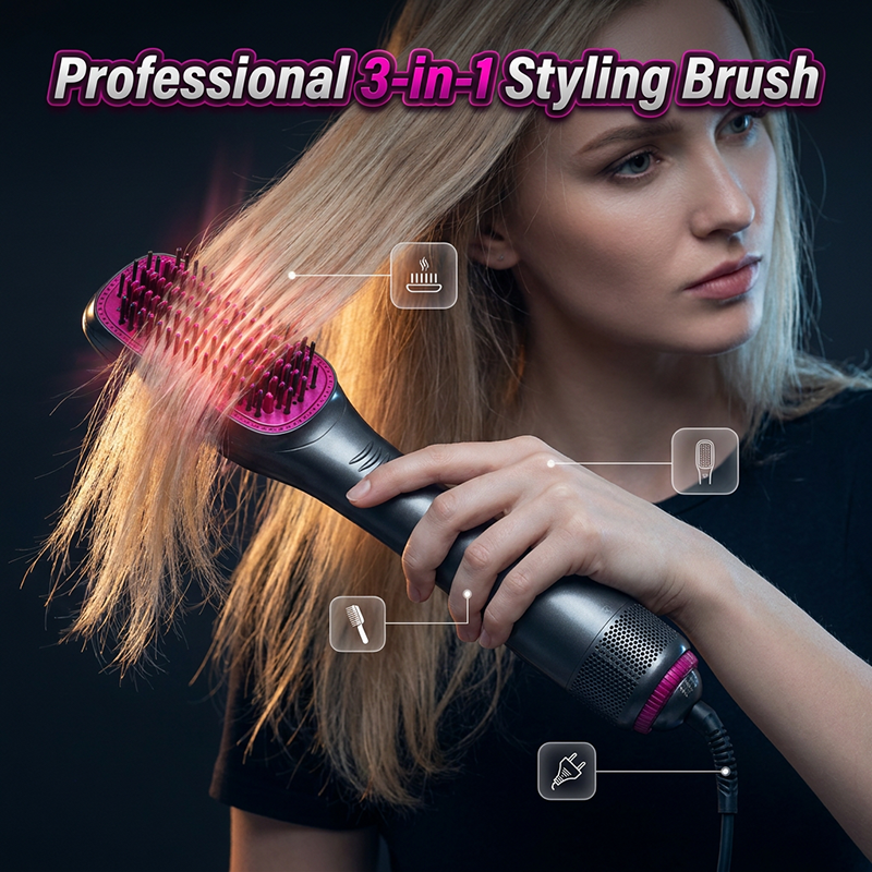Professional 3-in-1 Hot Air Brush – Dry, Detangle & Volumize